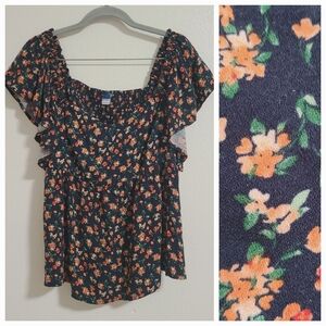 NWT Old Navy Blue Floral Babydoll Flutter Top